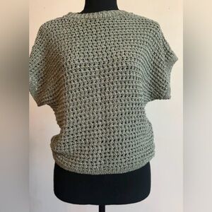OPENWORK Sage Green Knit Cropped Short Sleeve Sweater Stretch XSmall
